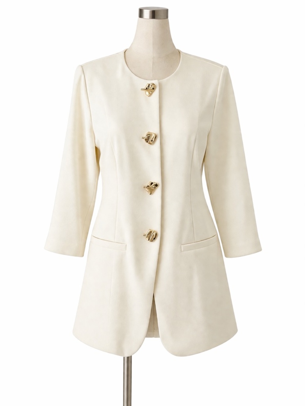 NYCC Cream Collarless Blazer with Gold Sculpted Buttons